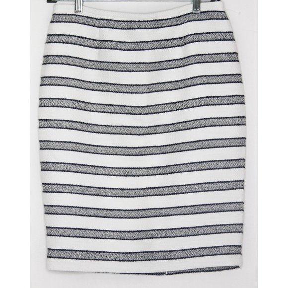 CALVIN KLEIN STRIPED PENCIL SKIRT WHITE AND NAVY - Picture 1 of 11